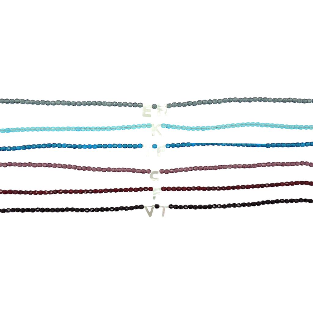 Dana Levy Mother of Pearl Shell Alphabet Letter Charm Faceted Glass Bead Necklace - Various Letter & Colour Options