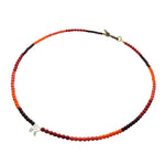 Dana Levy Mother of Pearl Shell Alphabet Letter Charm Ombre Czech Glass Bead Necklace - Letter R with Orange / Coral / Red / Dark Berry and an Antique Gold Plated Clasp