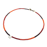 Dana Levy Mother of Pearl Shell Alphabet Letter Charm Ombre Czech Glass Bead Necklace - Letter R with Orange / Coral / Red / Dark Berry and an Antique Gold Plated Clasp