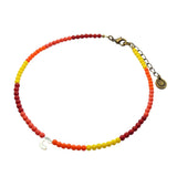 Dana Levy Mother of Pearl Shell Alphabet Letter Charm Ombre Czech Glass Bead Choker - Letter C Yellow/Orange/Coral/Red Mix Antique Gold Plate