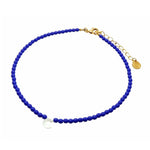 Dana Levy Mother of Pearl Shell Alphabet Letter Charm Czech Glass Bead Choker - Letter C Royal Blue Beads Gold Plate