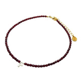 Dana Levy Mother of Pearl Shell Alphabet Letter Charm Faceted Glass Bead Choker - Letter F Ruby Faceted Glass Beads Gold Plate