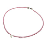 Dana Levy Mother of Pearl Shell Alphabet Letter Charm Czech Glass Bead Necklace - Letter K Light Pink Beads Antique Silver