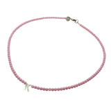 Dana Levy Mother of Pearl Shell Alphabet Letter Charm Czech Glass Bead Necklace - Letter K Light Pink Beads Antique Silver