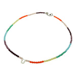 Dana Levy Mother of Pearl Alphabet Letter Charm Ombre Faceted Glass Bead Necklace - Letter U Rainbow Gradient Mix Antique Silver
