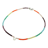 Dana Levy Mother of Pearl Alphabet Letter Charm Ombre Faceted Glass Bead Necklace - Letter U Rainbow Gradient Mix Antique Silver