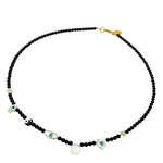 Dana Levy Mother of Pearl Symboleyes Glass Bead Necklace - Black Glass Beads