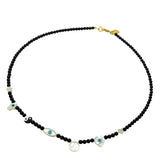 Dana Levy Mother of Pearl Symboleyes Glass Bead Necklace - Black Glass Beads