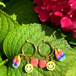 Dana Levy Smiley Charm Trio Mini Hoop Earrings - Gold Plate Leaf