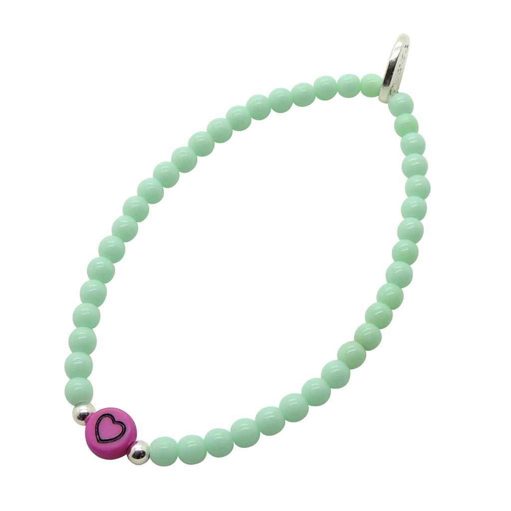 Dana LevyMulticolour Mini Heart Symbol Charm Glass Bead Bracelet - Pink Heart / Silver / Mint Glass Beads 