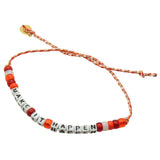 Dana Levy Mini Personalised Alphabet Cube Glass Candy Bead Braid Cord Bracelet - Make It Happen / Coral White Red 