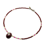 Dana Levy Ceramic Evil Eye Egg Charm Glass Bead Mix Necklace - Bordeaux Red Egg / Burnt Sienna / Magnolia / Fuchsia Pink 