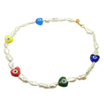 Dana Levy Maxi Multicolour Glass Evil Eye Heart Charms Freshwater Pearl Necklace