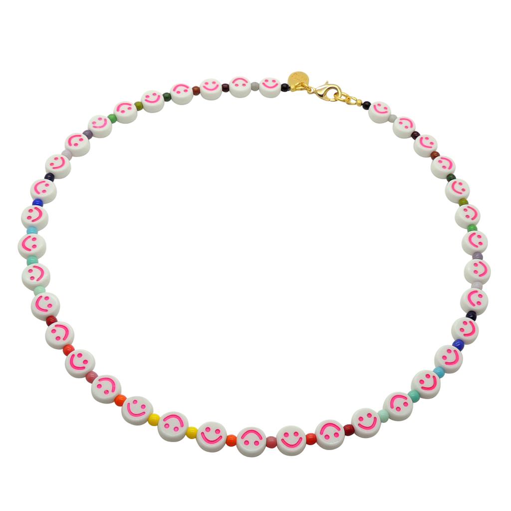 Dana Levy Maxi Opaque Smiley Charm Rainbow Glass Bead Necklace - Gold Plate