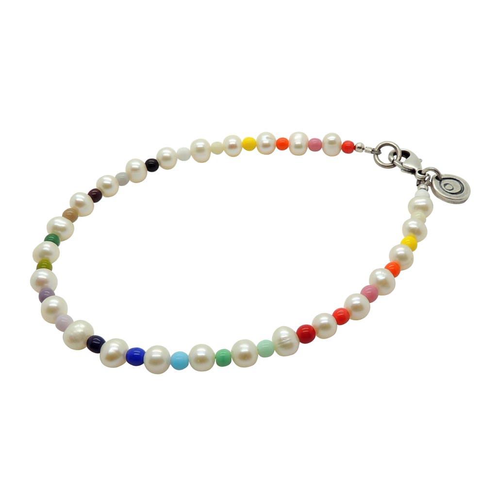 Dana Levy Midi Freshwater Pearl Rainbow Glass Bead Mix Anklet