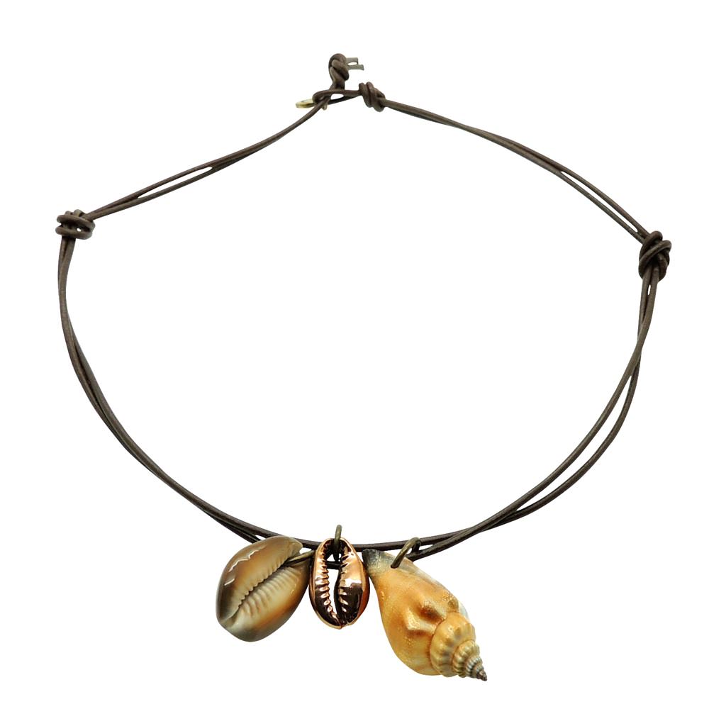 Dana Levy Metallic Seashell Charm Trio Leather Cord Necklace - Dark Brown Cord