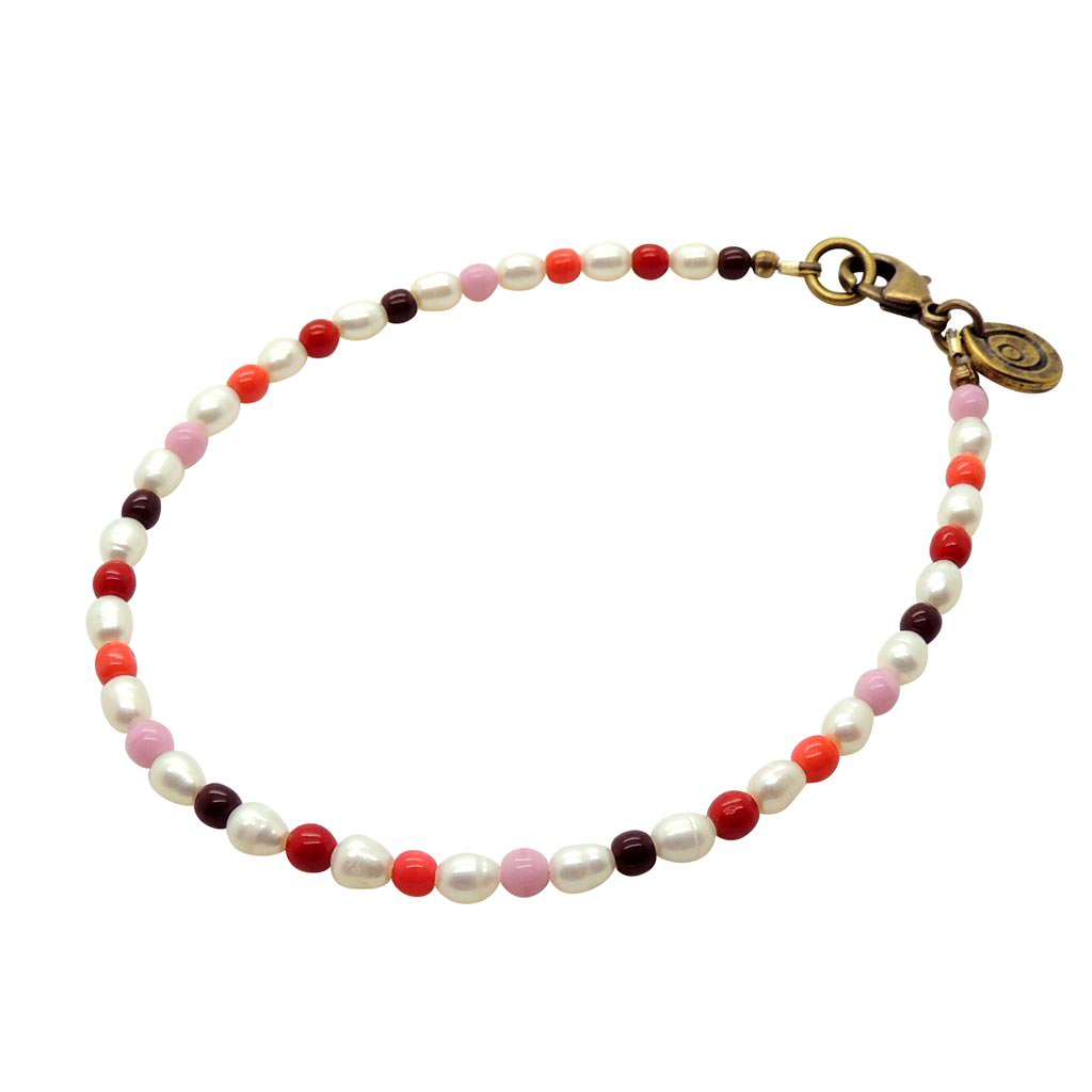 Dana Levy Miami Pink Freshwater Pearl Anklet - Antique Gold Plate