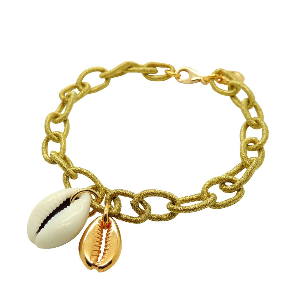 Dana Levy Midas Cowrie Shell Charm Duo Woven Ankle Chain - Gold