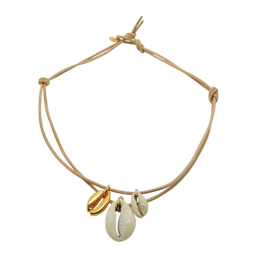 Dana Levy Midas Seashell Charm Trio Leather Cord Necklace 