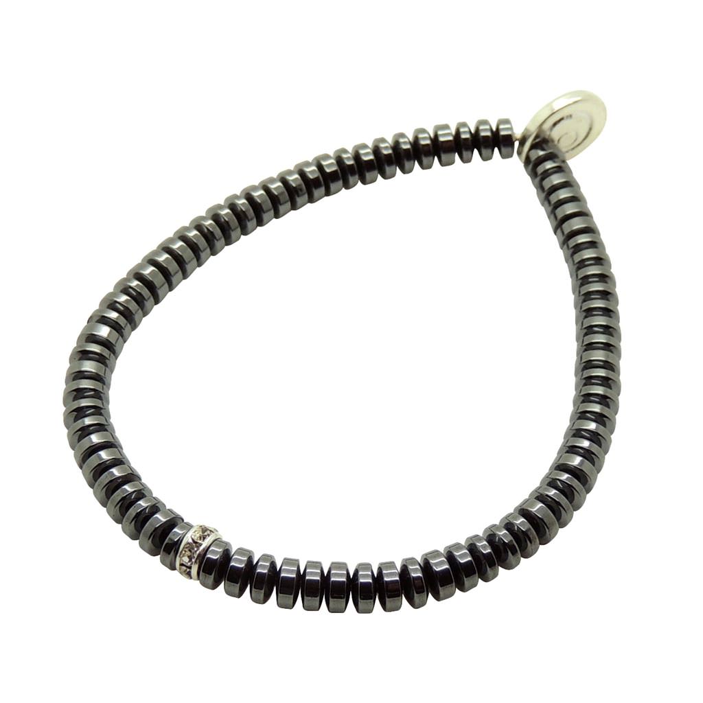 Dana Levy Men's Mini Diamante Charm Haematite Gemstone Bead Bracelet - Single 