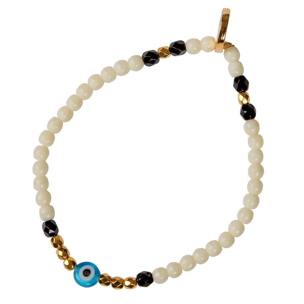 Dana Levy Mini Evil Eye Charm Glass Bead Mix Bracelet - Ivory