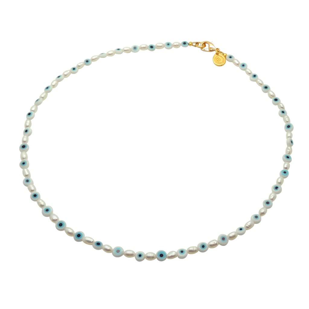 Dana Levy Mini Evil Eye Charm Freshwater Pearl Necklace