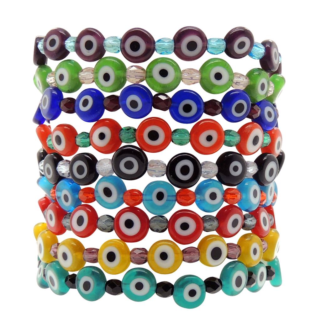 Dana Levy Mini Faceted Glass Evil Eye Charm Bracelet - Group Stack