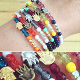 Dana Levy Solid Mini Hamsa Hand Charm Glass Bead Mix Bracelet - on wrist and detail