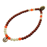 Dana Levy Mini Peace Symbol Charm Glass Bead Mix Bracelet - Antique Gold / Brown / Ivory / Sun Orange 