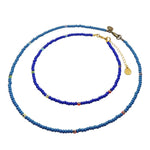Dana Levy Mini Rainbow Evil Eye Charm Glass Bead Choker Necklace Duo - Teal and Cobalt Blue