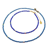 Dana Levy Mini Rainbow Evil Eye Charm Glass Bead Choker Necklace Duo - Teal and Cobalt Blue
