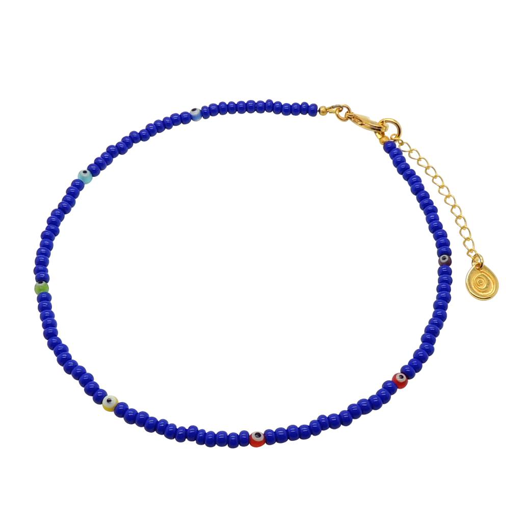 Dana Levy Mini Rainbow Evil Eye Charm Glass Bead Choker - Cobalt Blue Beads