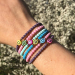 Dana Levy Multicolour Mini Peace Symbol Charm Glass Bead Bracelet - Wrist Stack Pastels