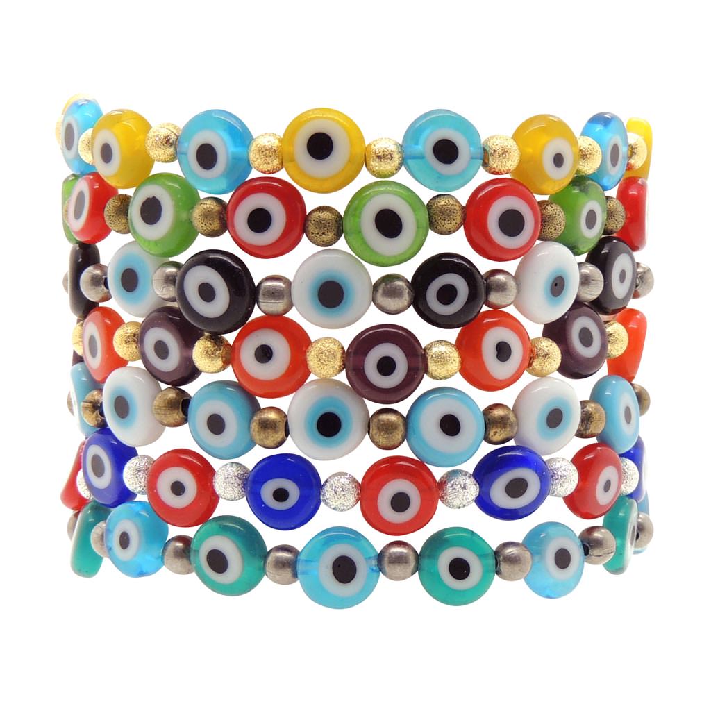 Dana Levy Two Tone Mini Glass Evil Eye Charm Bracelet - Group Stack
