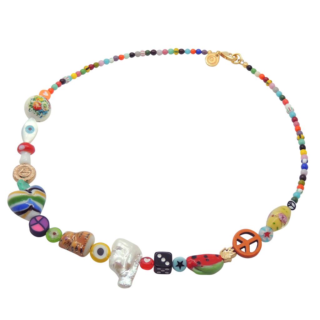 Dana Levy Mish Mash Lucky Charms Balagan Beaded Necklace - Gold Plate 