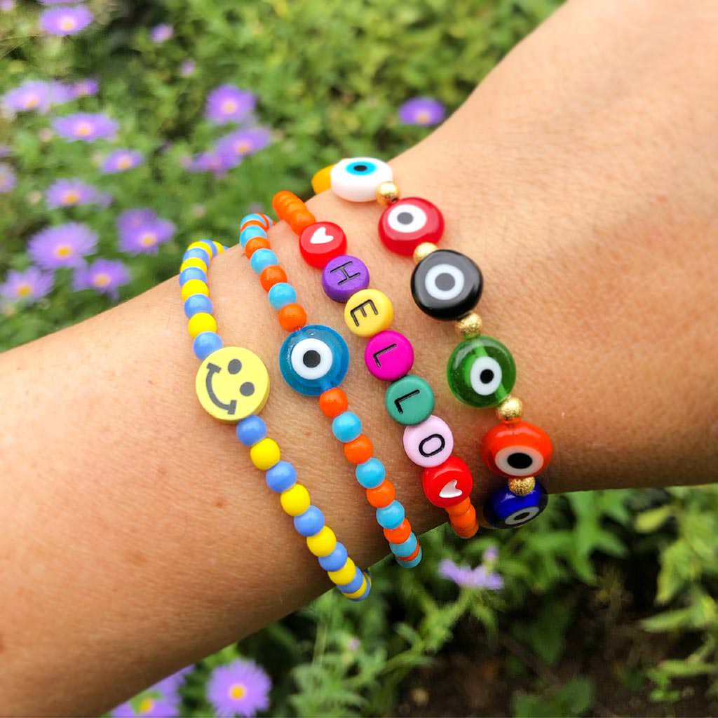 Dana Levy Multicolour Smiley Face Charm Dotty Glass Bead Bracelet - Multicolour Mix Stack