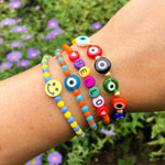 Dana Levy Multicolour Smiley Face Charm Dotty Glass Bead Bracelet - Multicolour Mix Stack