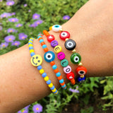 Dana Levy Multicolour Smiley Face Charm Dotty Glass Bead Bracelet - Multicolour Mix Stack