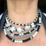 Dana Levy Mother of Pearl Symboleyes Glass Bead Necklace - Black Neck Mess