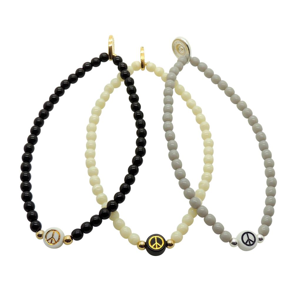 Dana Levy Multicolour Mini Peace Symbol Charm Glass Bead Bracelet - White / Gold, Black / Gold, White / Black