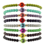 Dana Levy Multicolour Mini Moon Symbol Charm Glass Bead Bracelet - Group Stack