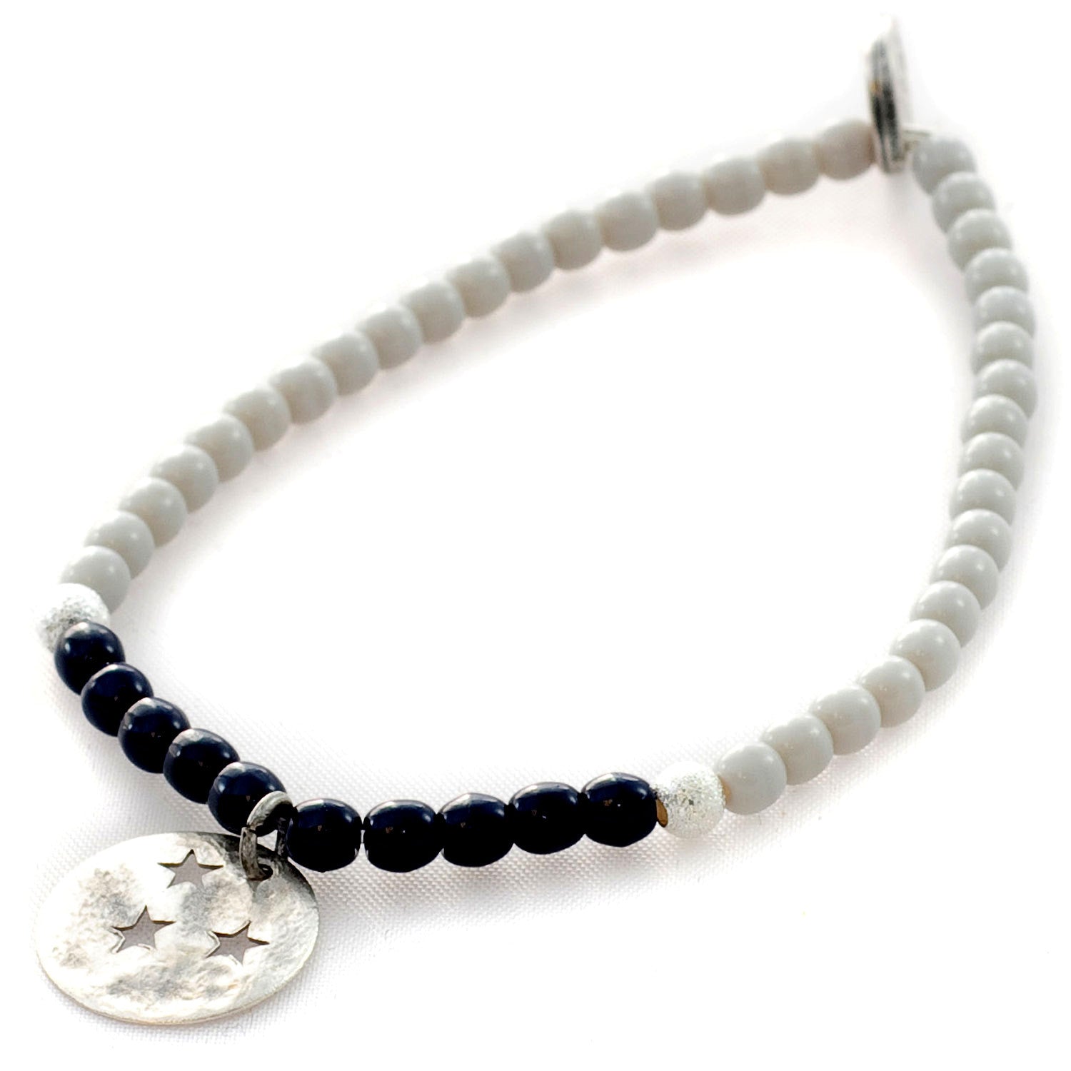 Dana Levy Moon & Stars Glass Bead Bracelet - Ant. Silver Grey Navy