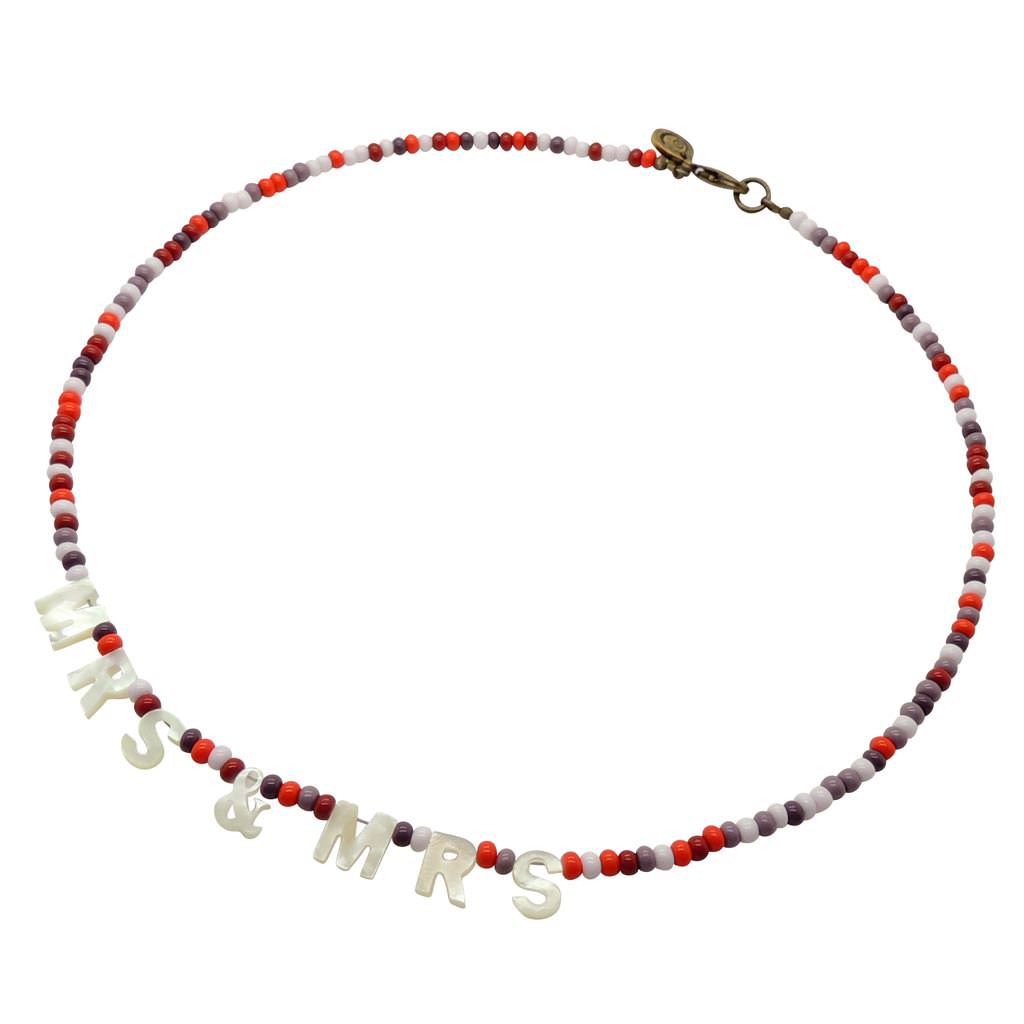 Dana Levy Mother of Pearl Shell Mrs & Mrs Glass Bead Mix Necklace - Berry Mix