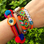 Dana Levy Alphabet Charm Mini Friendship Bracelet - Letter S Multicolour Orange Stack