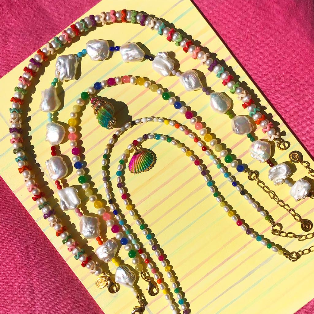 Dana Levy Freshwater Pearl Charm Rainbow Beaded Choker - Rainbow Pearl Necklaces Stack