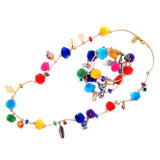 Dana Levy Rainbow Pompom Lucky Charms Leather Cord Bracelet - Open and Closed