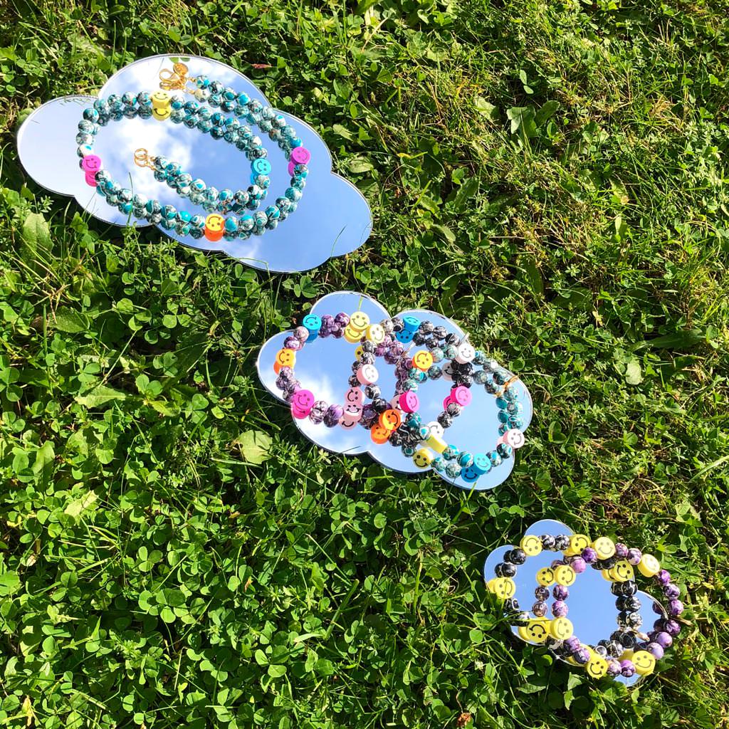 Dana Levy Smiley Charm Tie Dye Gemstone Bead Bracelet - Cloud Trio 