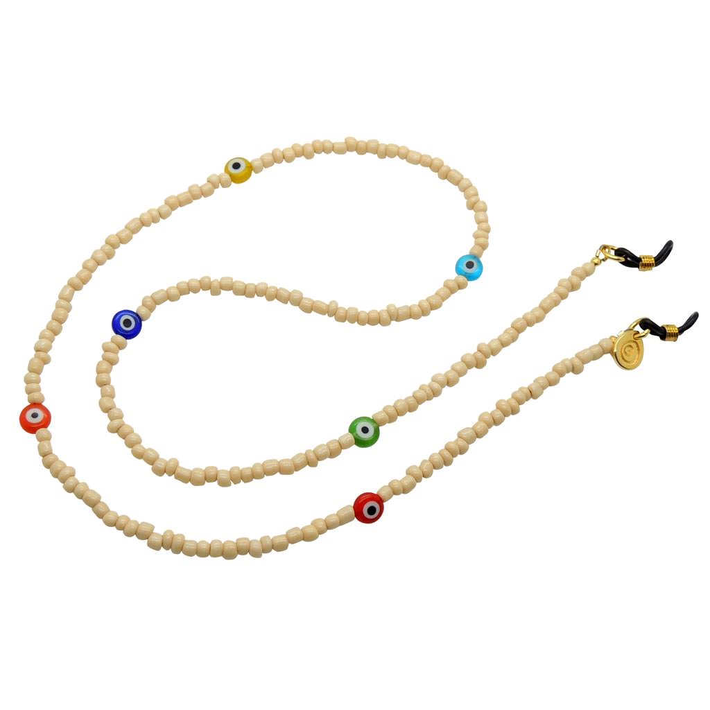 Dana Levy Multicolour Evil Eye Charm Beaded Glasses Chain - Buttercream Glass Beads / Gold Plate