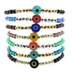 Dana Levy Multicolour Evil Eye Charm Faceted Glass Bead Bracelet - Stack