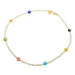 Dana Levy Multicolour Evil Eye Flower Charm Freshwater Pearl Necklace - Gold Plate 